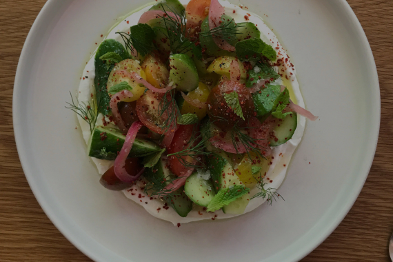 Late Summer Cucumber and Tomato Salad, Labne